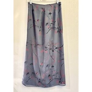 Express Women's Long Gray Maxi 37" - Burgundy/Black Flowers‎ Back Slit SZ 7/8